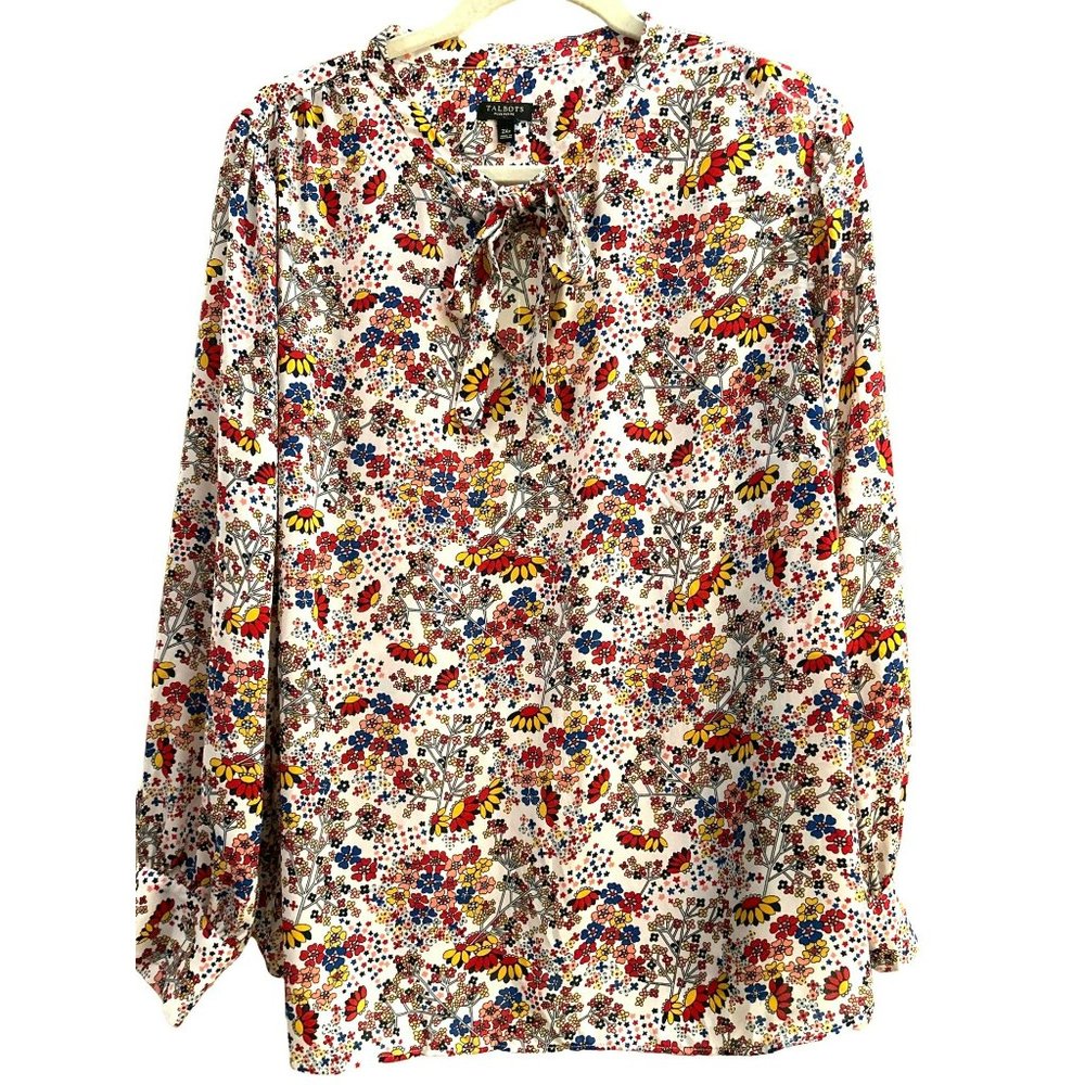 Women's Talbots Petite Plus Size Multicolored Retro Floral Blouse Size 2XP